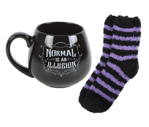 Normal is an Illusion Gothic Mug and Socks Set