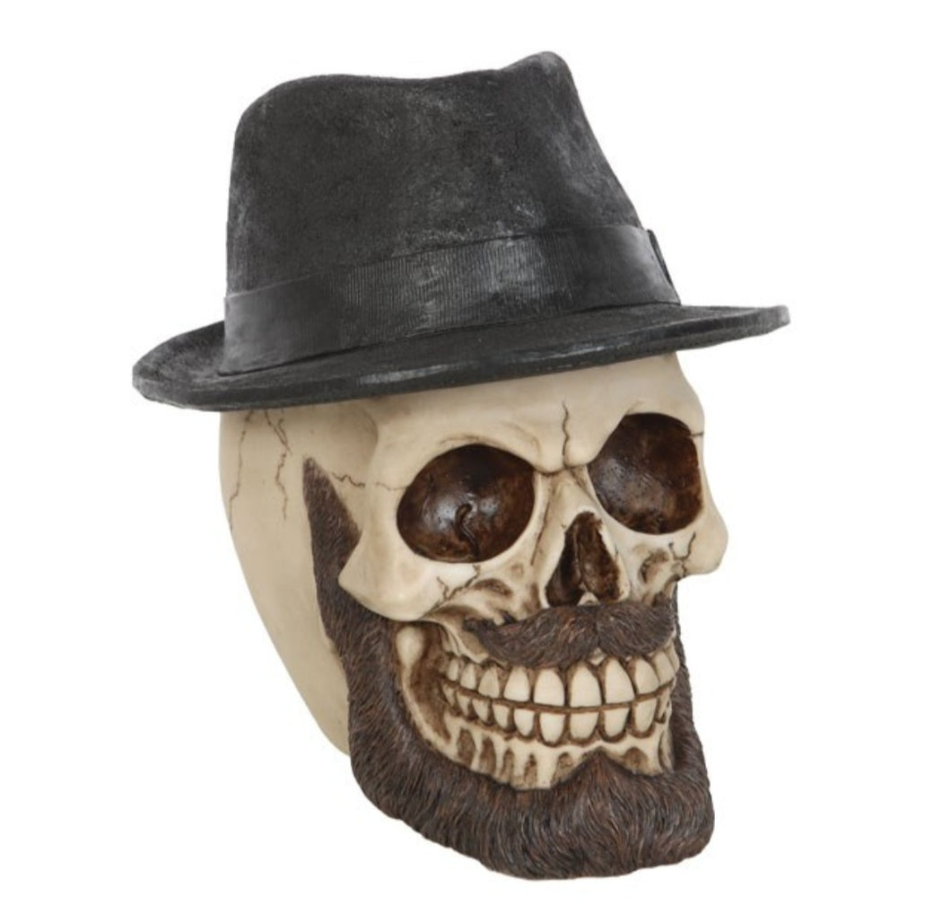 Skull Ornament with Trilby Hat